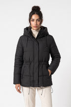 Women's Winter Warm Hooded Puffer Jacket with Adjustable Drawstring Waist