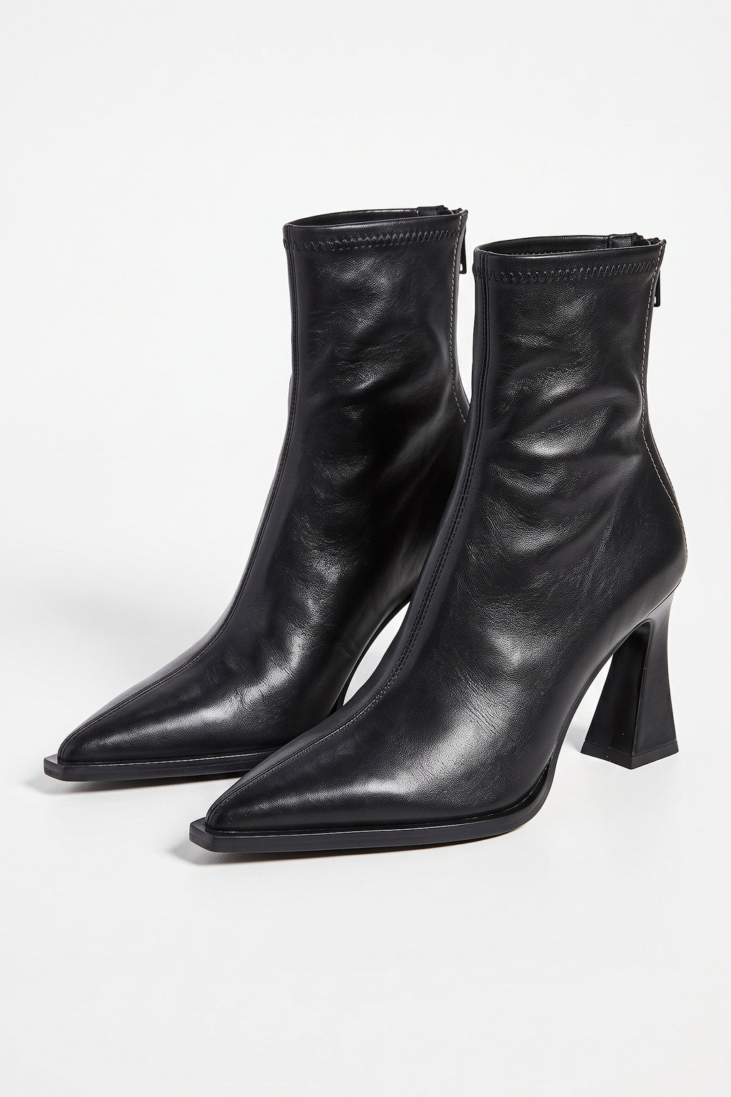 Women's Stylish Leather Ankle Boots Pointed Toe with Flared Block Heel