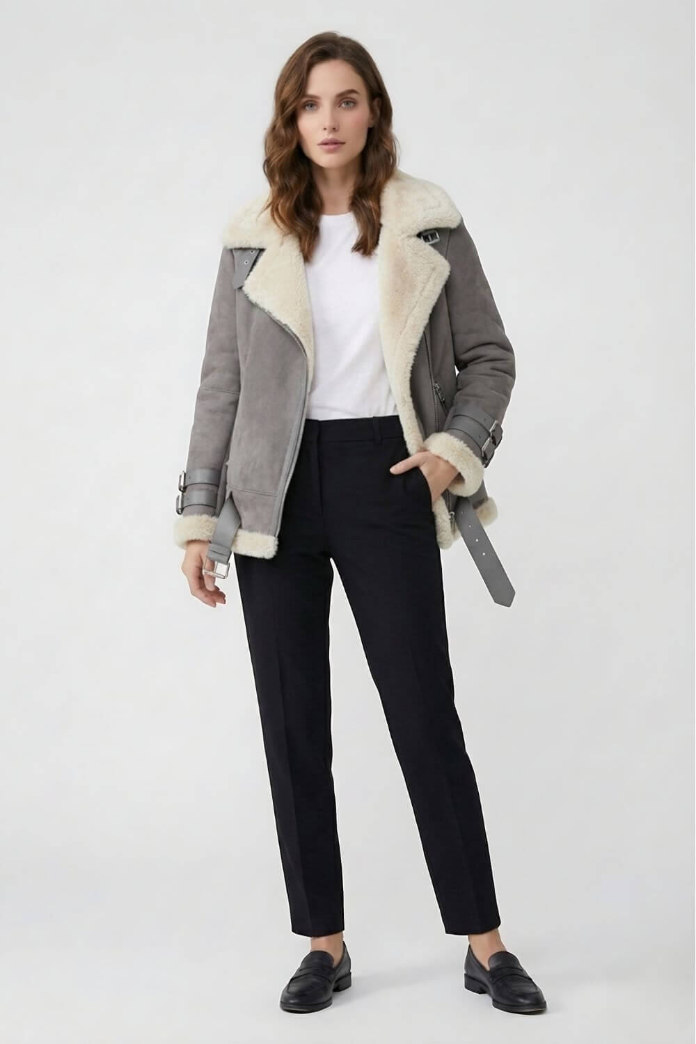 Caurelle | Women’s Faux Fur Lapel Jacket - Refined Belted Silhouette