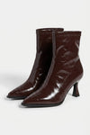 Women’s Leather Pointed Toe High Heel Ankle Boots with Side Zip