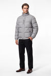Men’s Winter Warm Light Grey Puffer Jacket with Stand Collar
