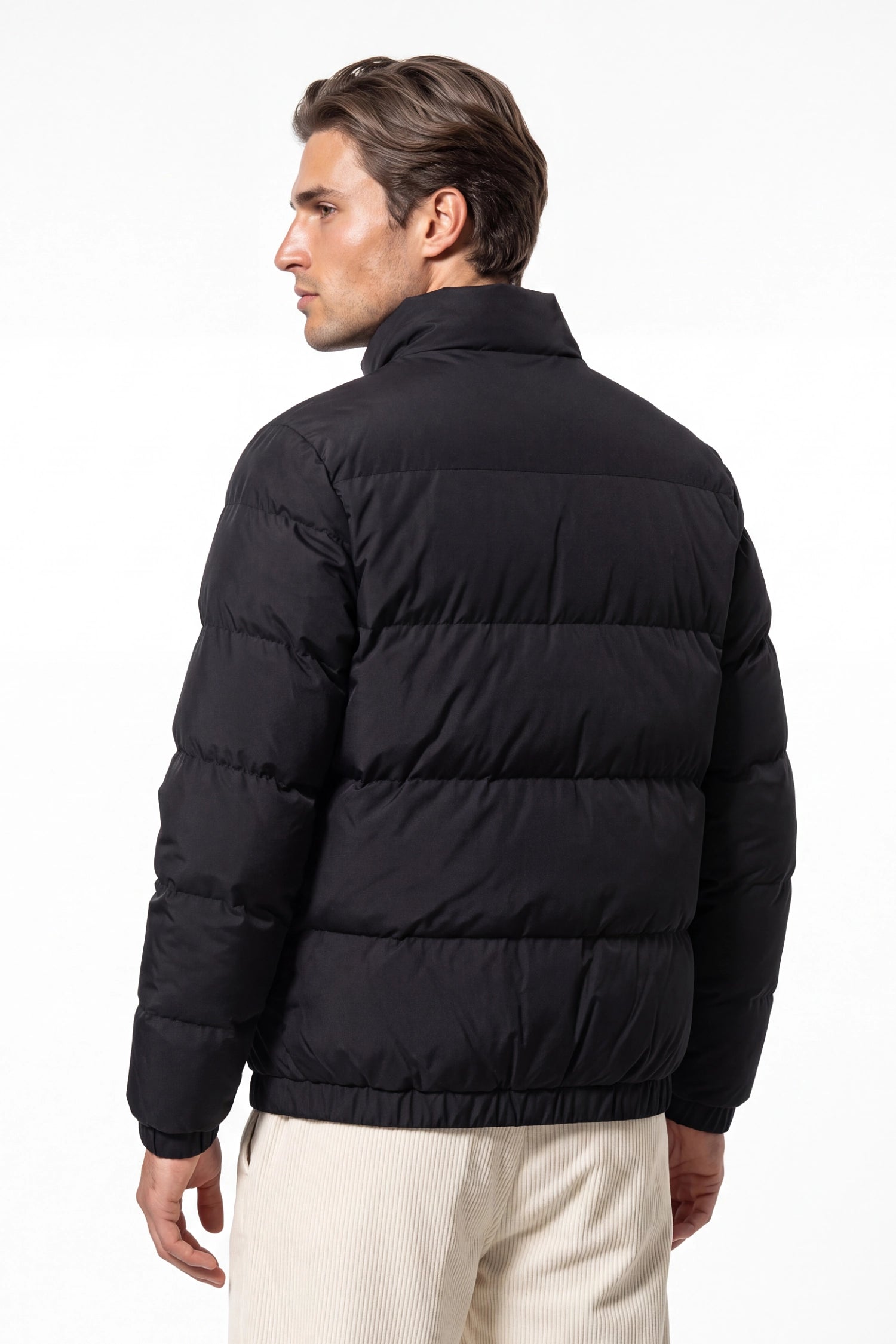 Men’s Winter Warm Black Puffer Jacket with Stand Collar