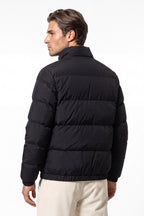 Men’s Winter Warm Black Puffer Jacket with Stand Collar