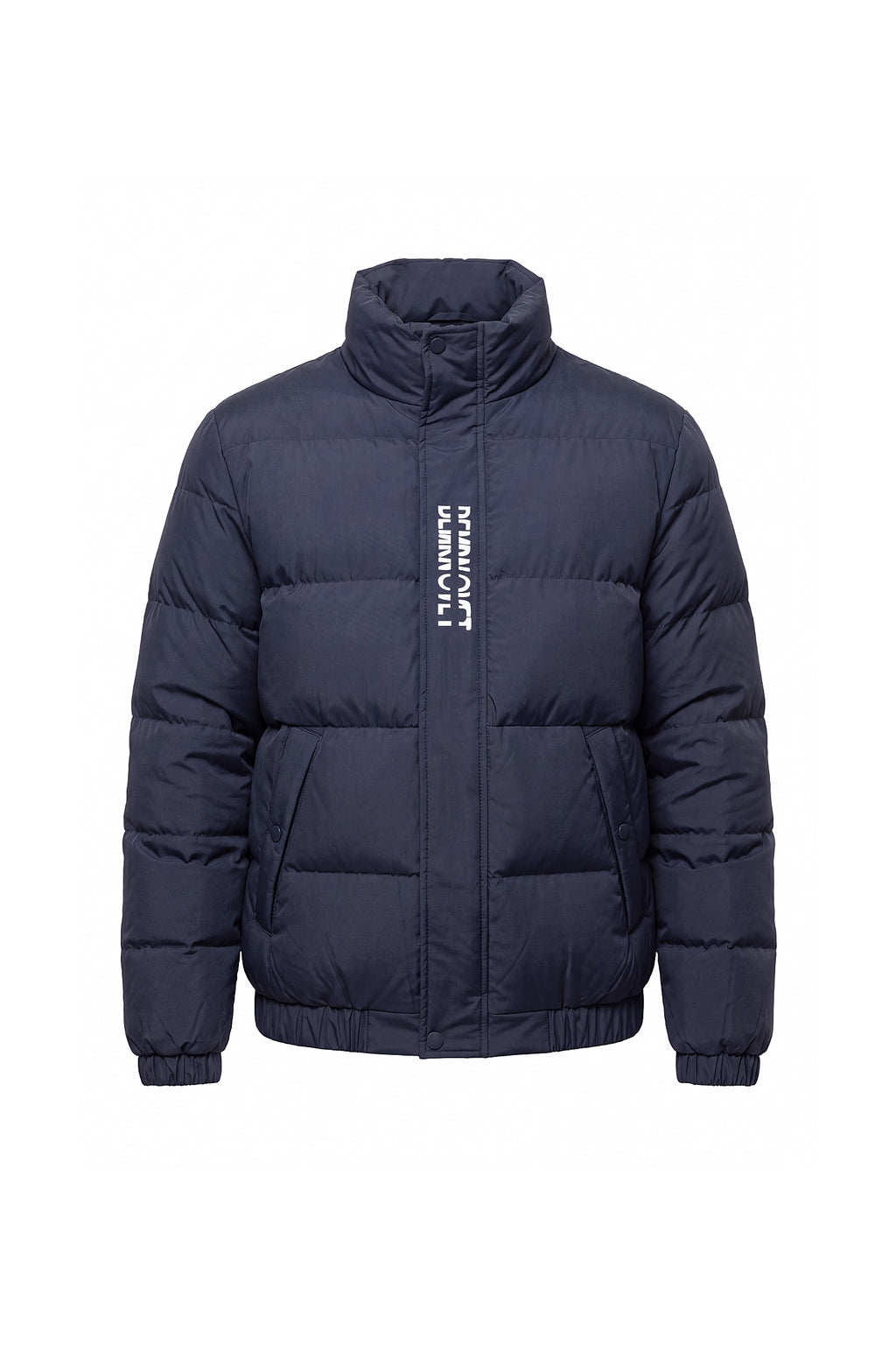 Men’s Winter Warm Navy Blue Puffer Jacket with Stand Collar