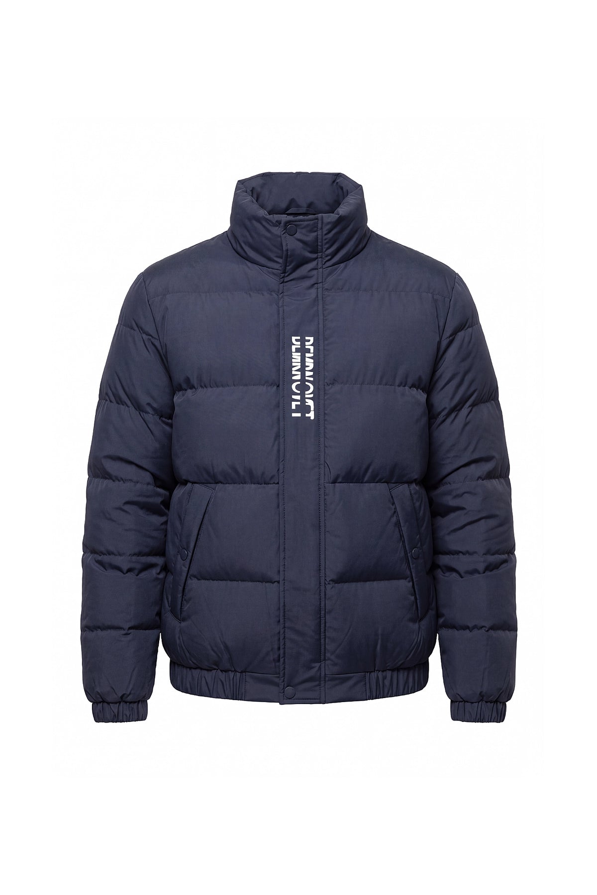 Men’s Winter Warm Navy Blue Puffer Jacket with Stand Collar