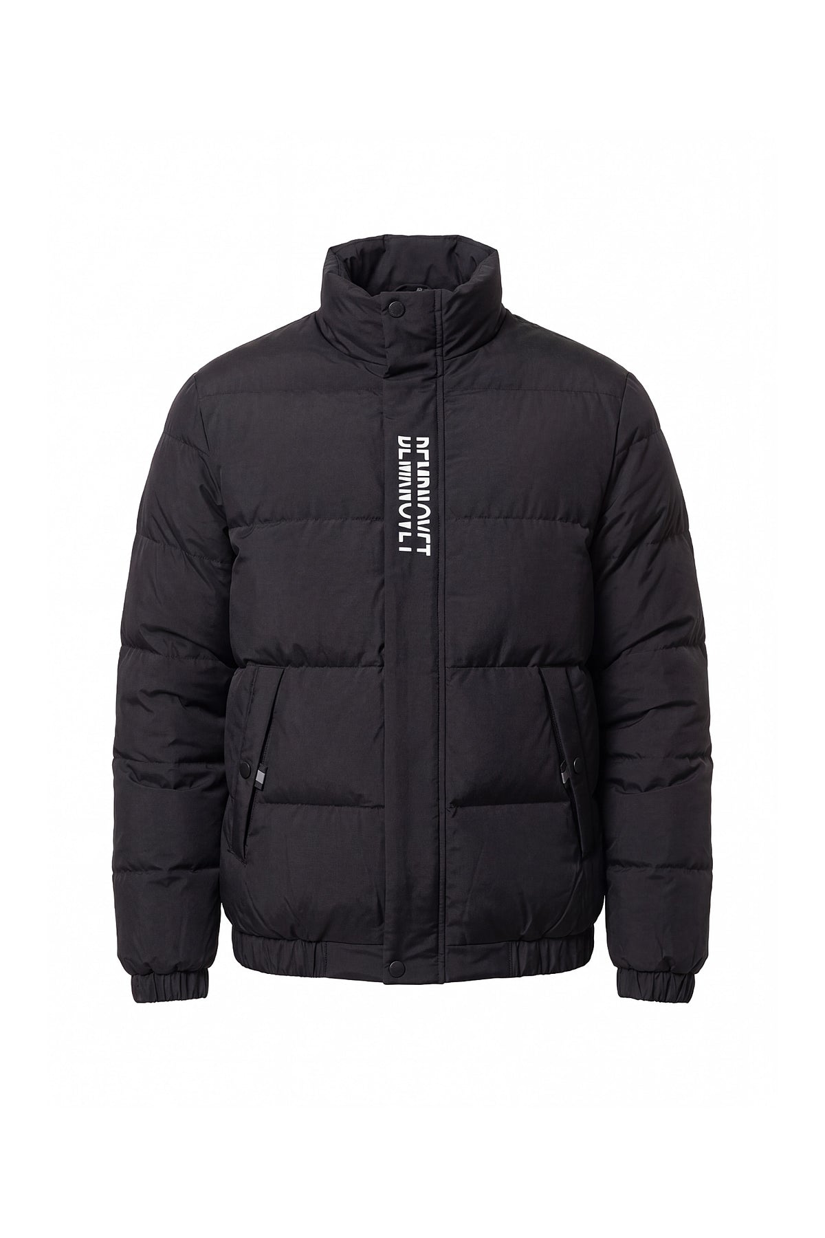 Men’s Winter Warm Black Puffer Jacket with Stand Collar