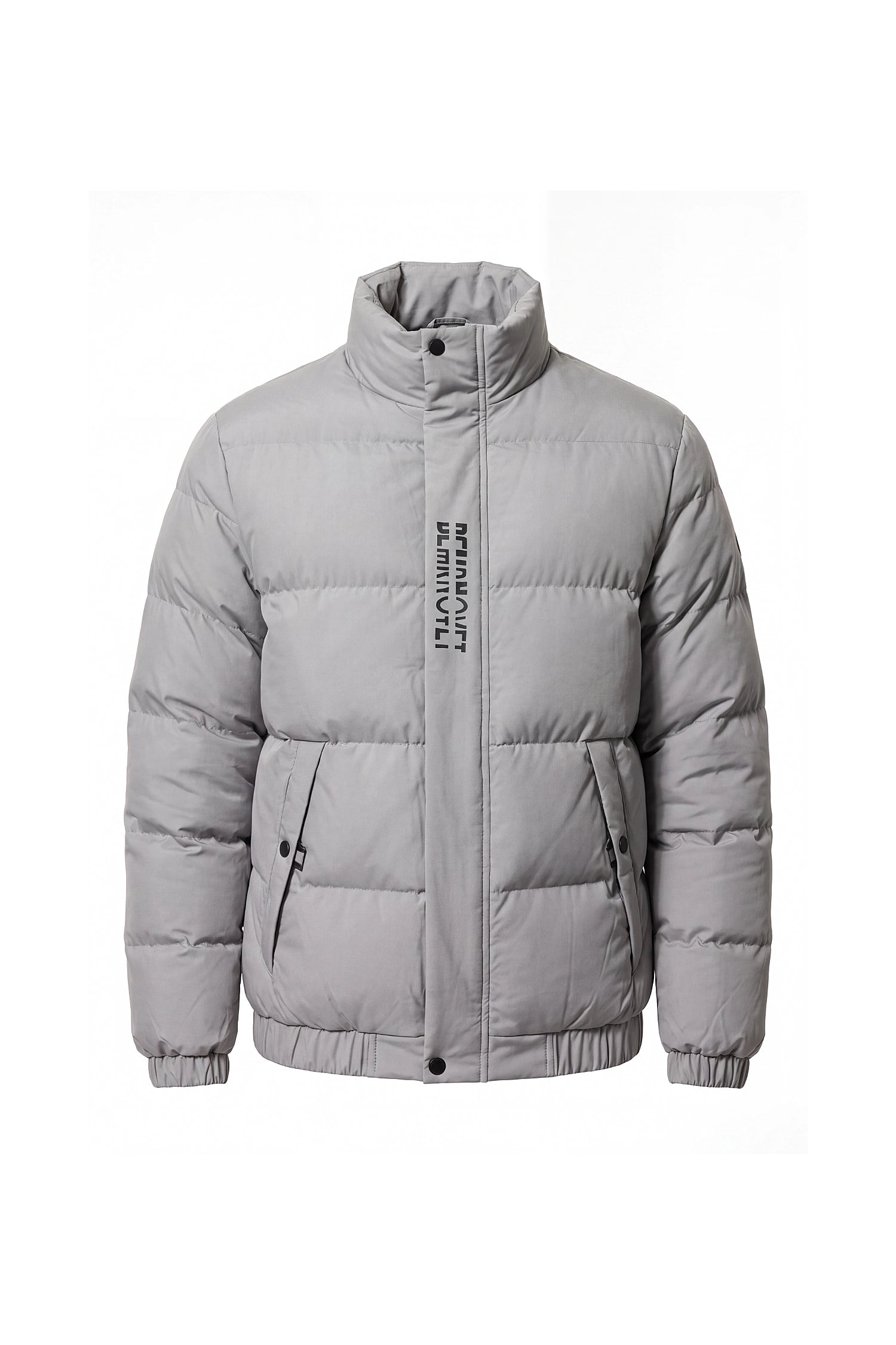 Men’s Winter Warm Light Grey Puffer Jacket with Stand Collar