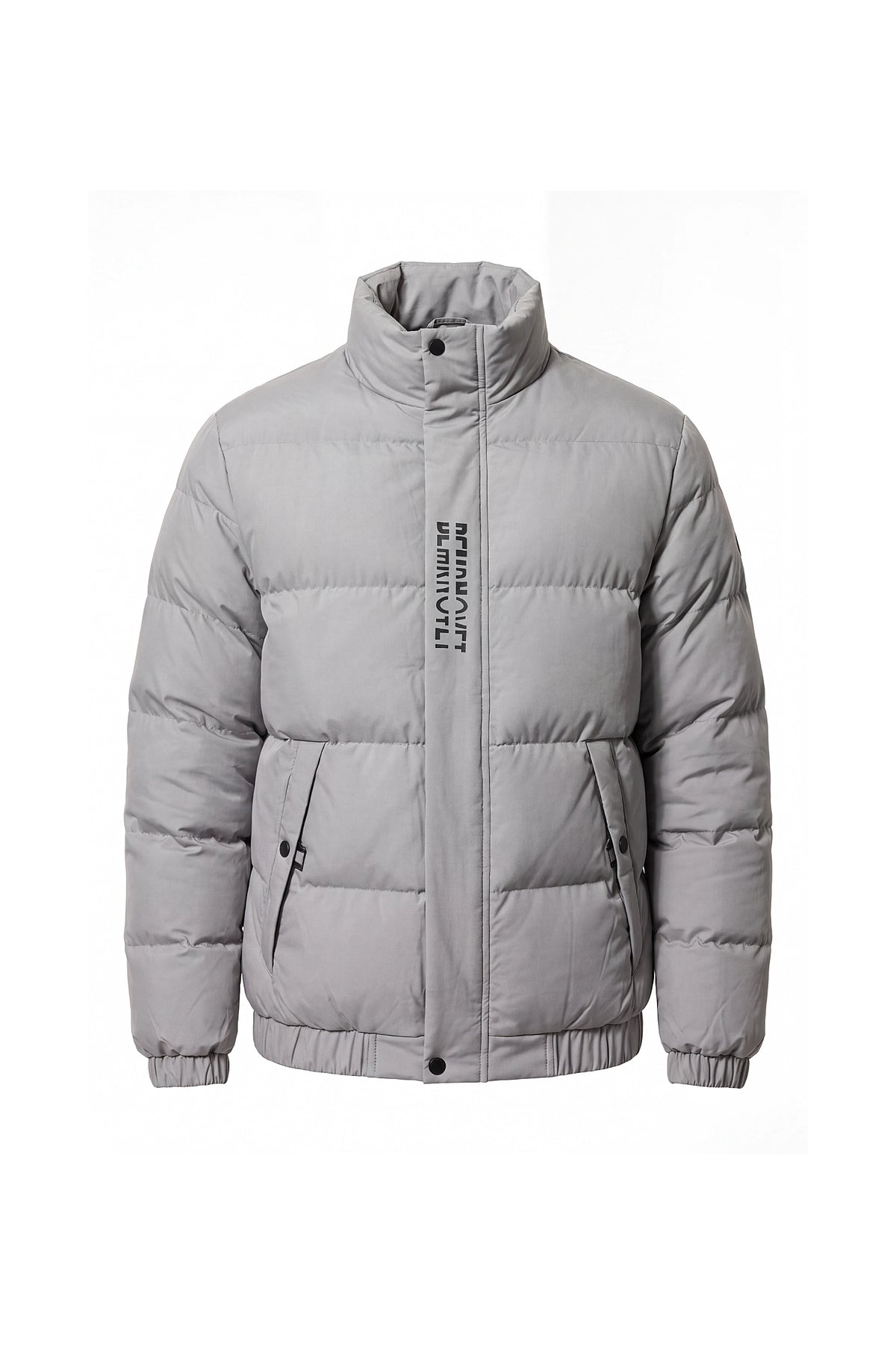 Men’s Winter Warm Light Grey Puffer Jacket with Stand Collar
