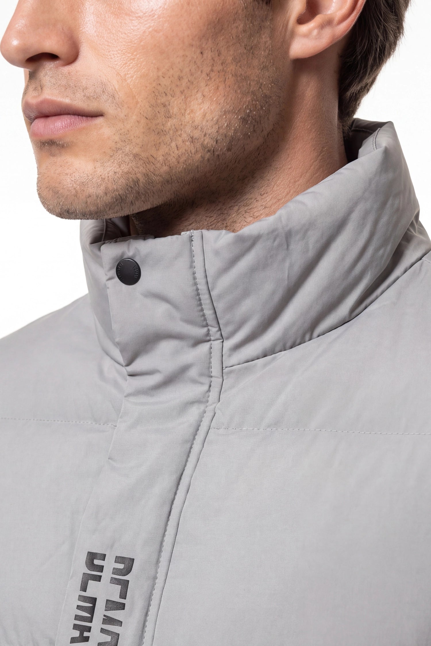 Men’s Winter Warm Light Grey Puffer Jacket with Stand Collar