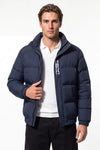 Men’s Winter Warm Navy Blue Puffer Jacket with Stand Collar