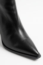 Women's Stylish Leather Ankle Boots Pointed Toe with Flared Block Heel