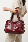 Women's Large Capacity Leather Shoulder Bag with Buckle Handle
