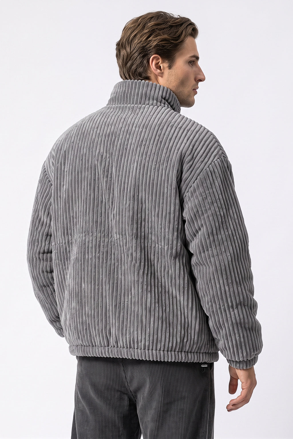 Men's Winter Warm Corduroy Padded Jacket with High Collar