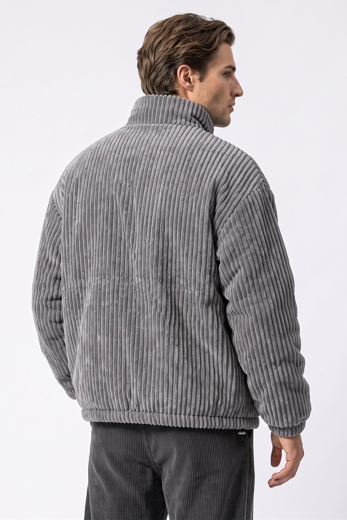 Men's Winter Warm Corduroy Padded Jacket with High Collar