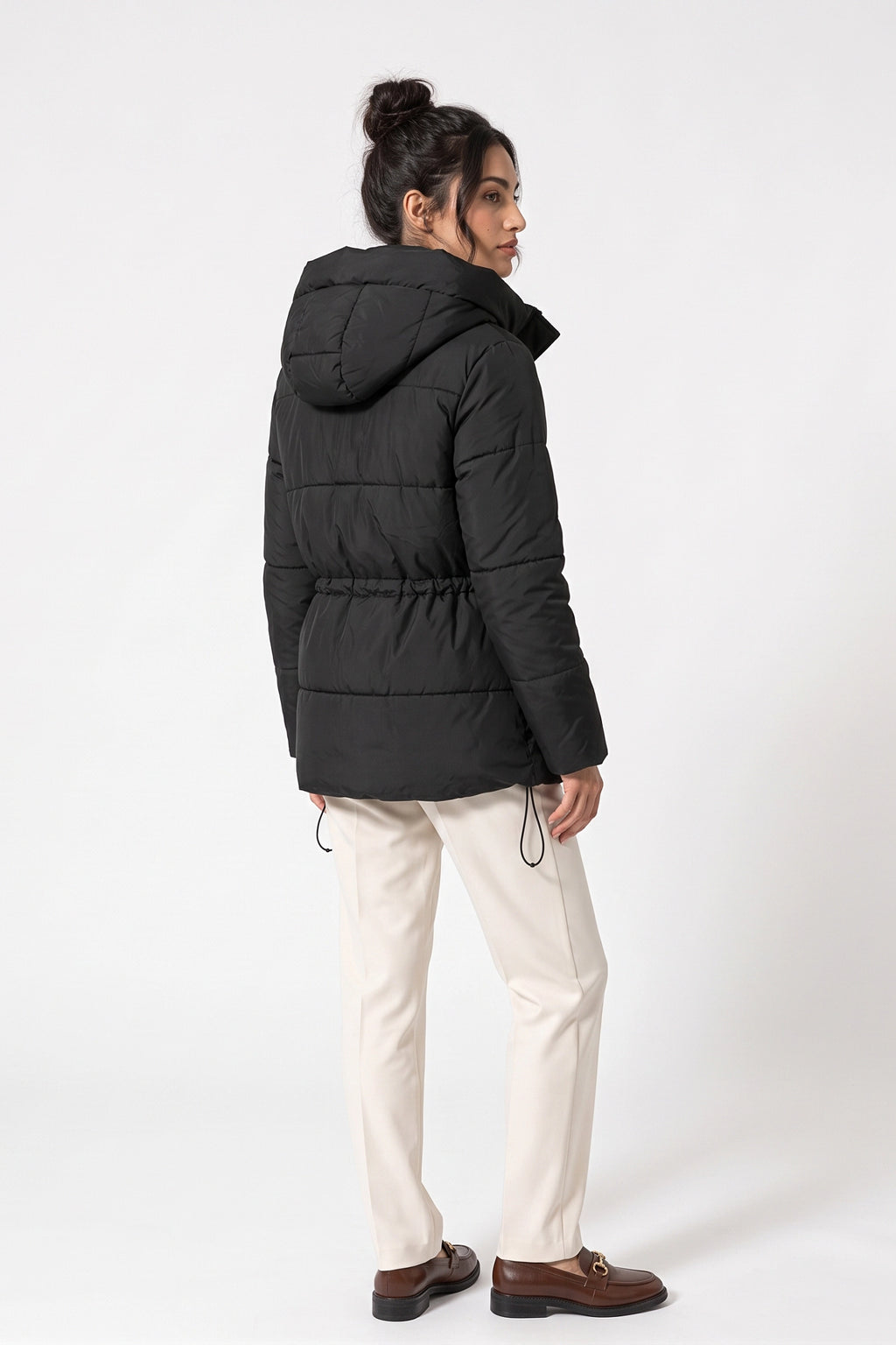 Women's Winter Warm Hooded Puffer Jacket with Adjustable Drawstring Waist