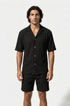 Men's Ribbed Knit Resort Shirt and Shorts set with Camp Collar