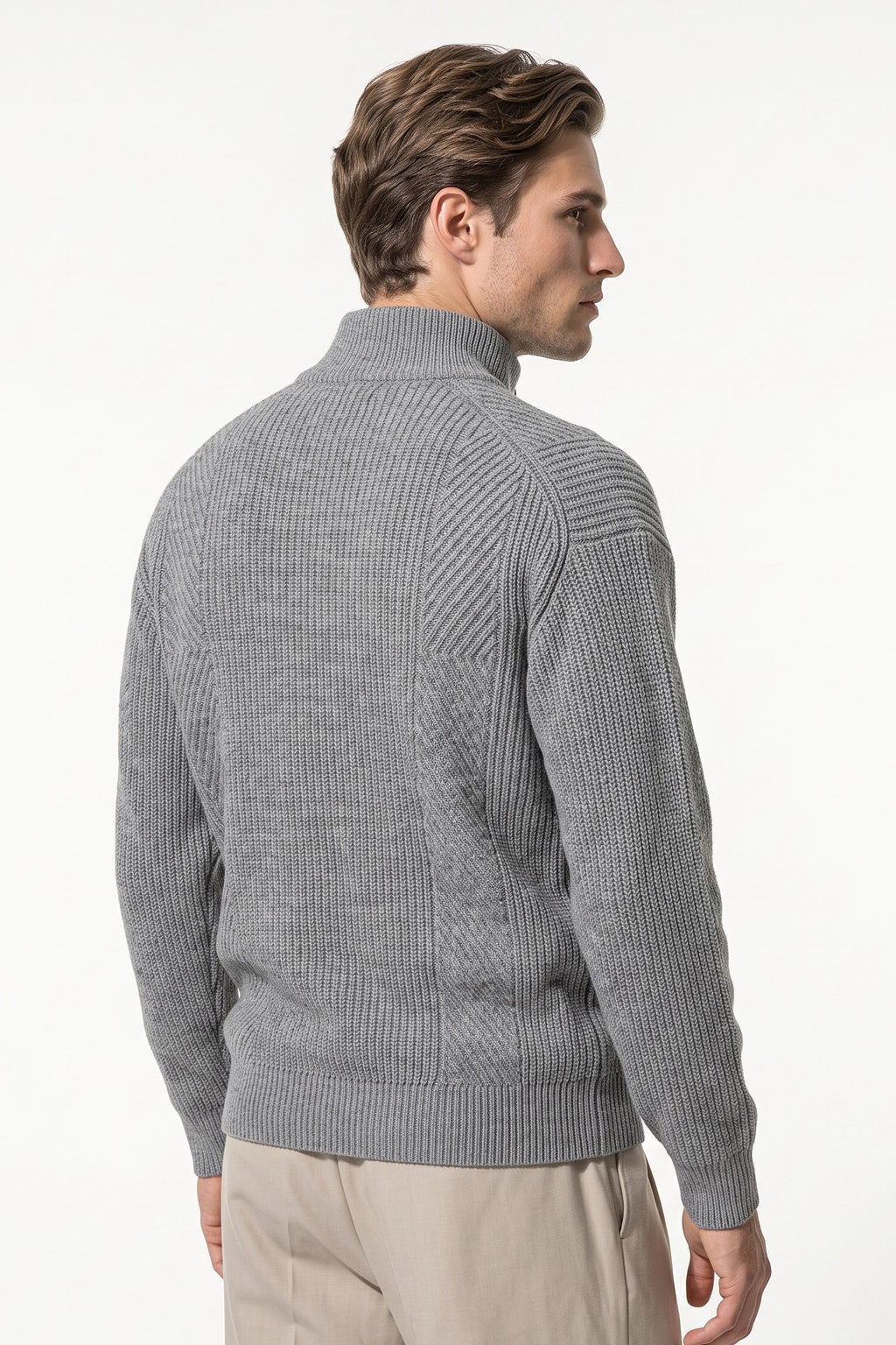 Men’s Winter Warm Textured Knitted Cardigan Stand Collar Full Zip
