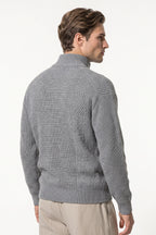 Men’s Winter Warm Textured Knitted Cardigan Stand Collar Full Zip