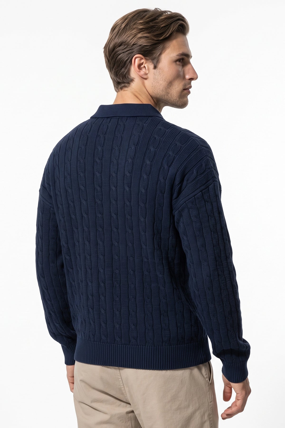 Men's Winter Warm Cable Knit Quarter Zip Polo Jumper