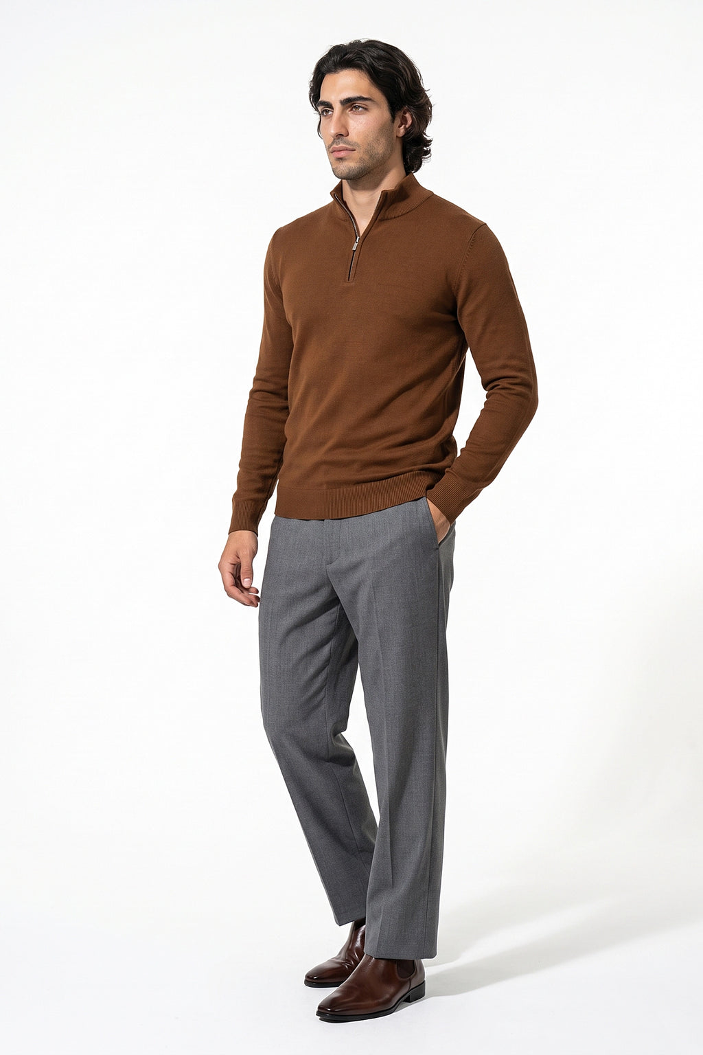 Men's Winter Comfortable Fine Knit Quarter Zip Jumper