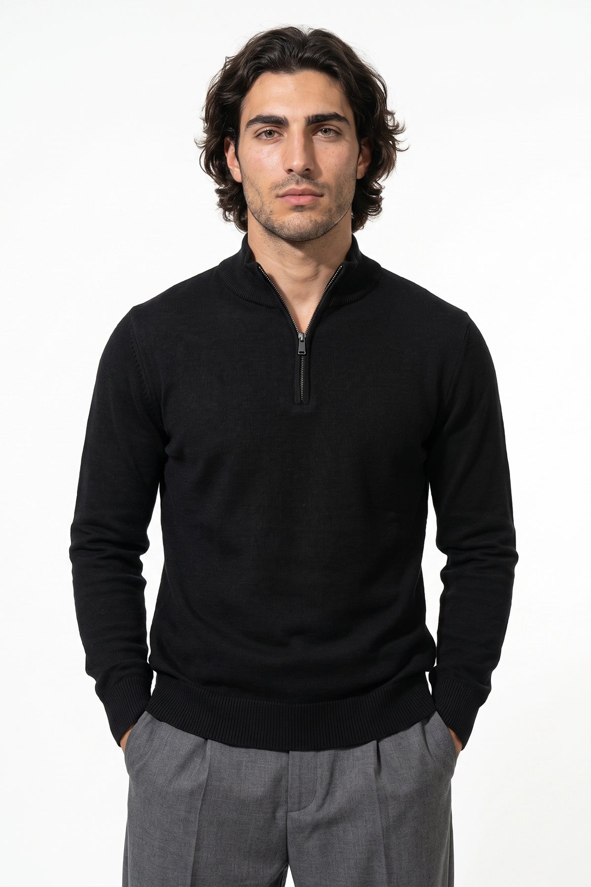 Men's Winter Comfortable Fine Knit Quarter Zip Jumper
