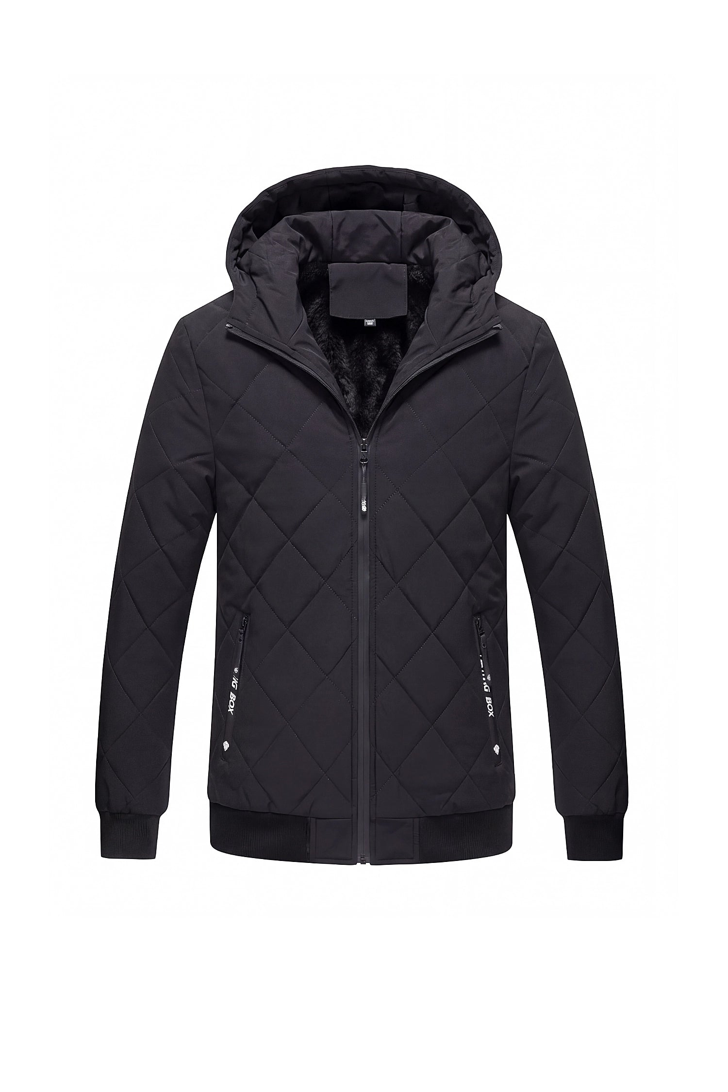 Men’s Winter Warm Black Quilted Jacket with Hood and Full Zip