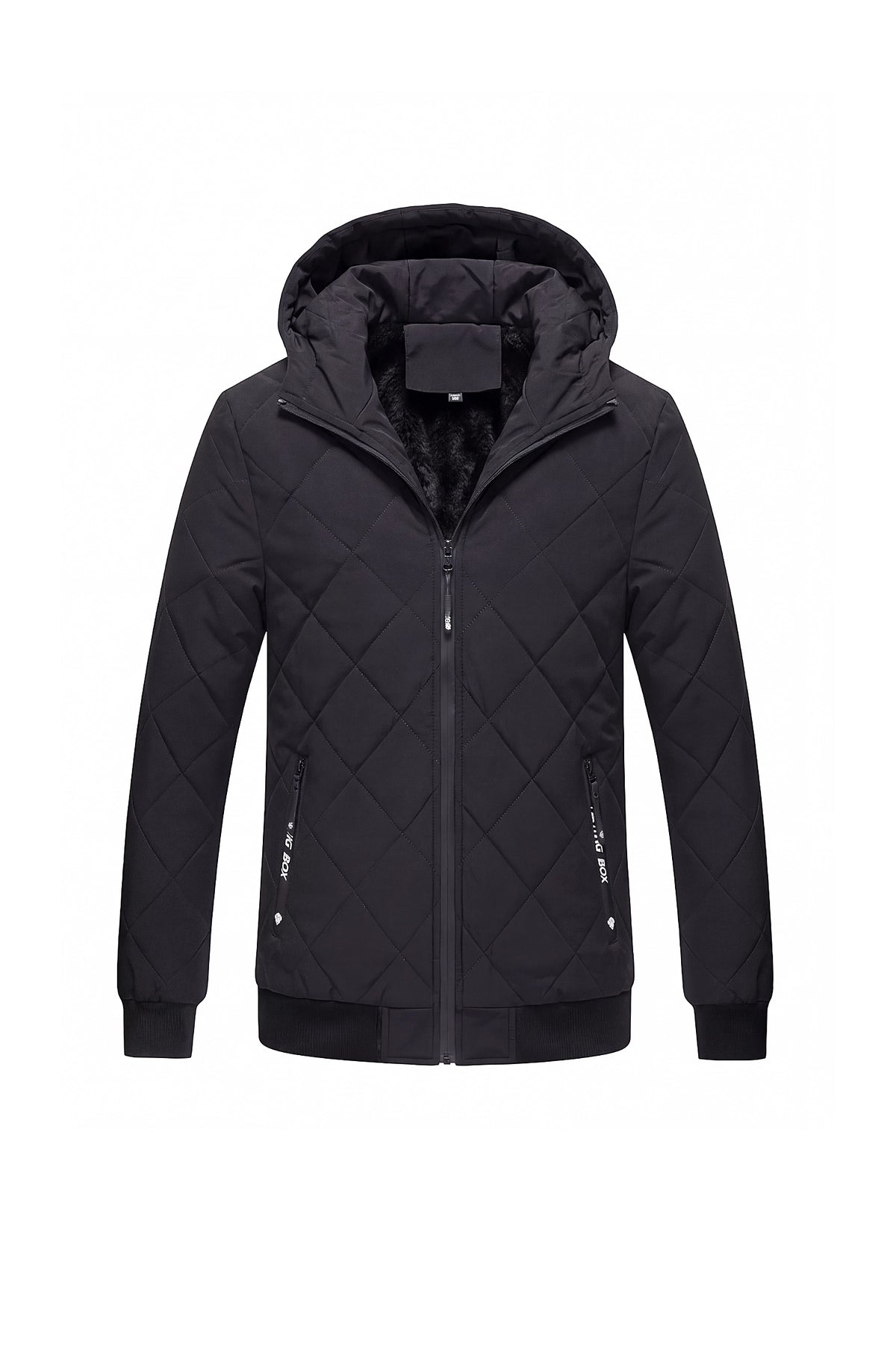 Men’s Winter Warm Black Quilted Jacket with Hood and Full Zip