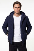 Men’s Winter Warm Blue Quilted Jacket with Hood and Full Zip