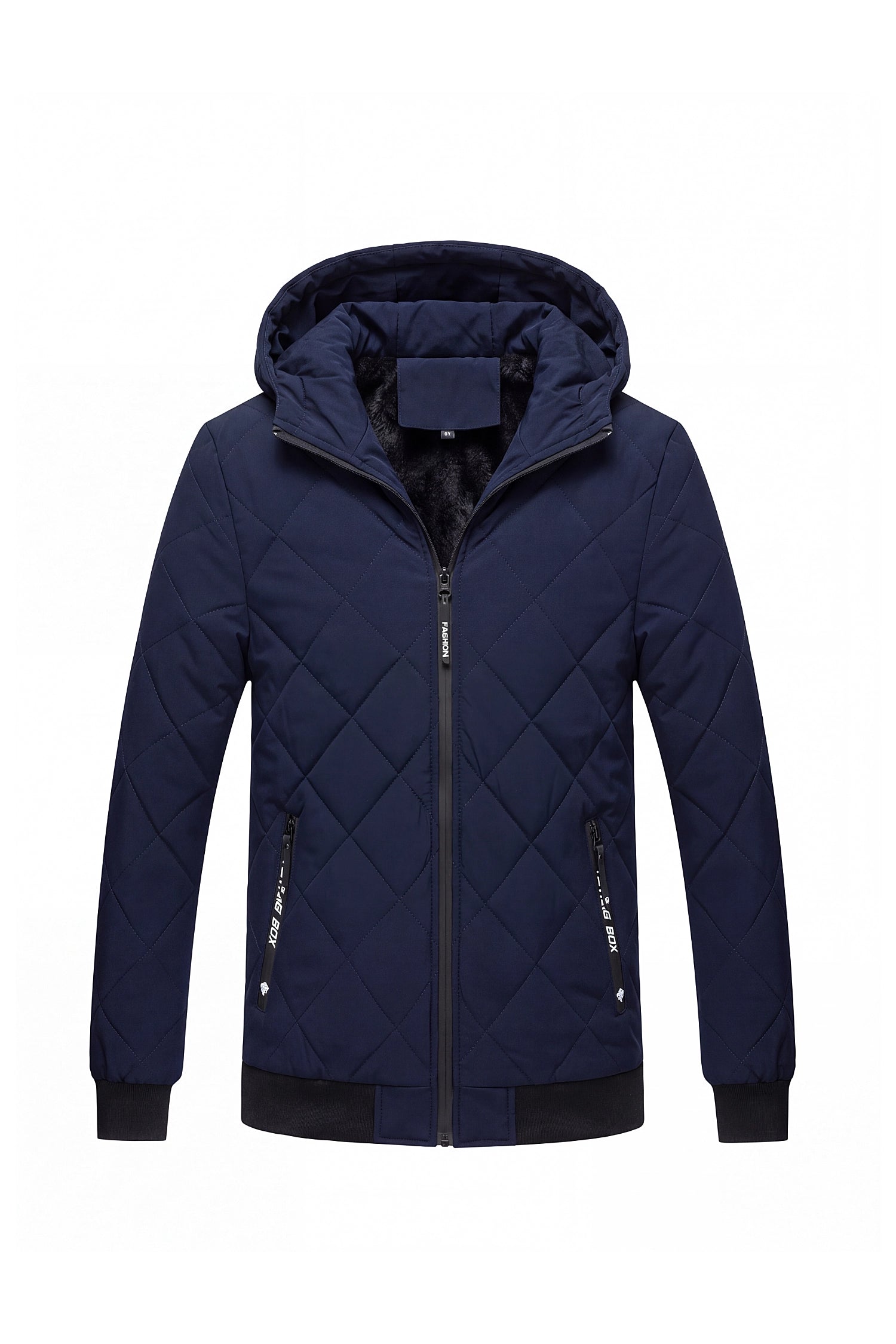 Men’s Winter Warm Blue Quilted Jacket with Hood and Full Zip