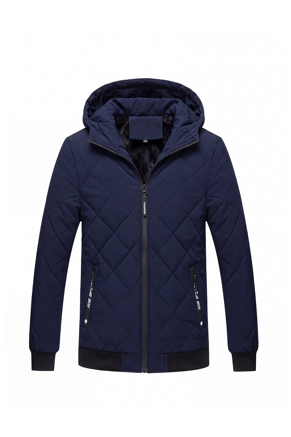Men’s Winter Warm Blue Quilted Jacket with Hood and Full Zip