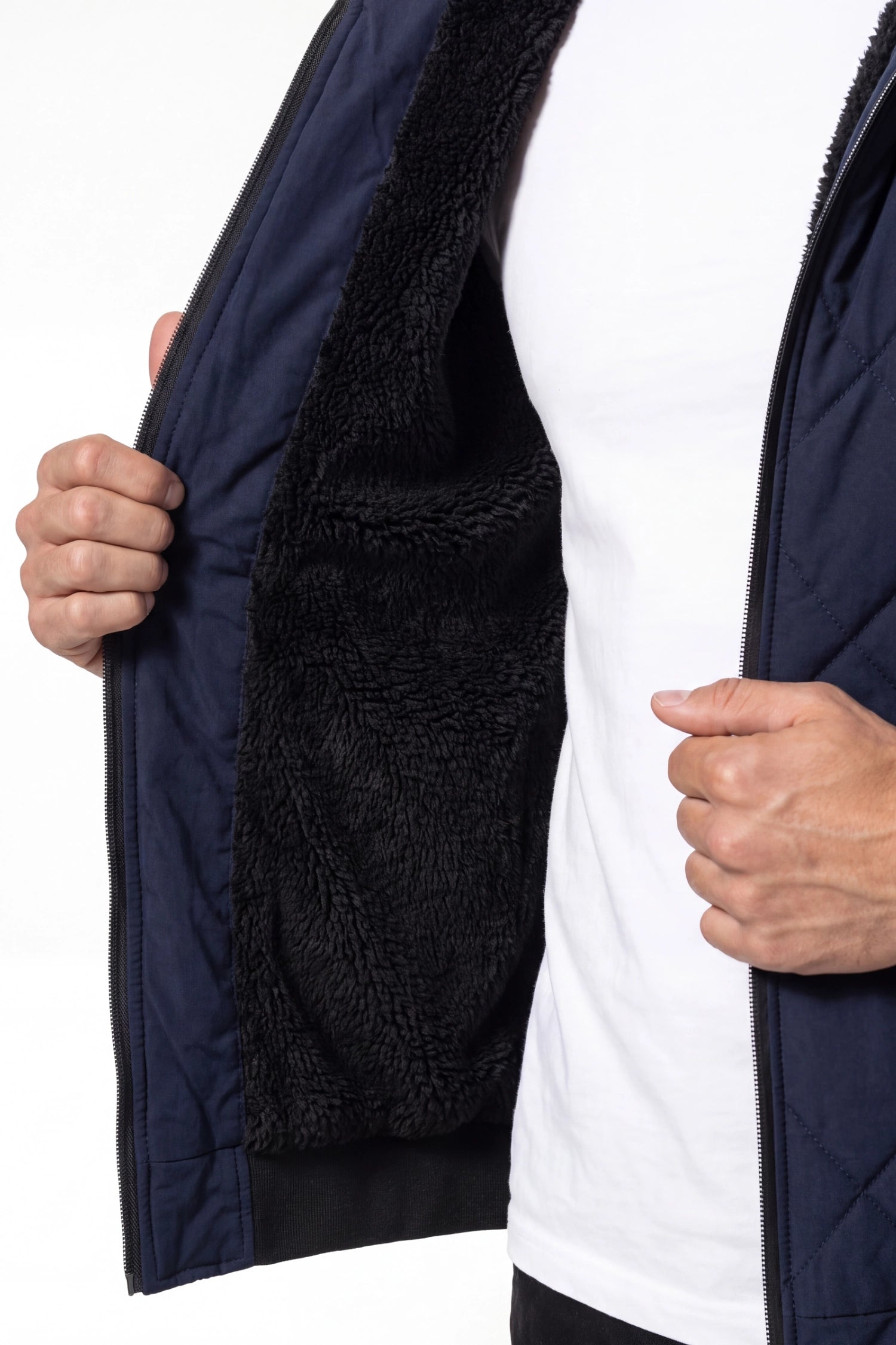 Men’s Winter Warm Blue Quilted Jacket with Hood and Full Zip