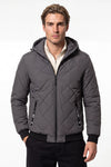 Men’s Winter Warm Grey Quilted Jacket with Hood and Full Zip
