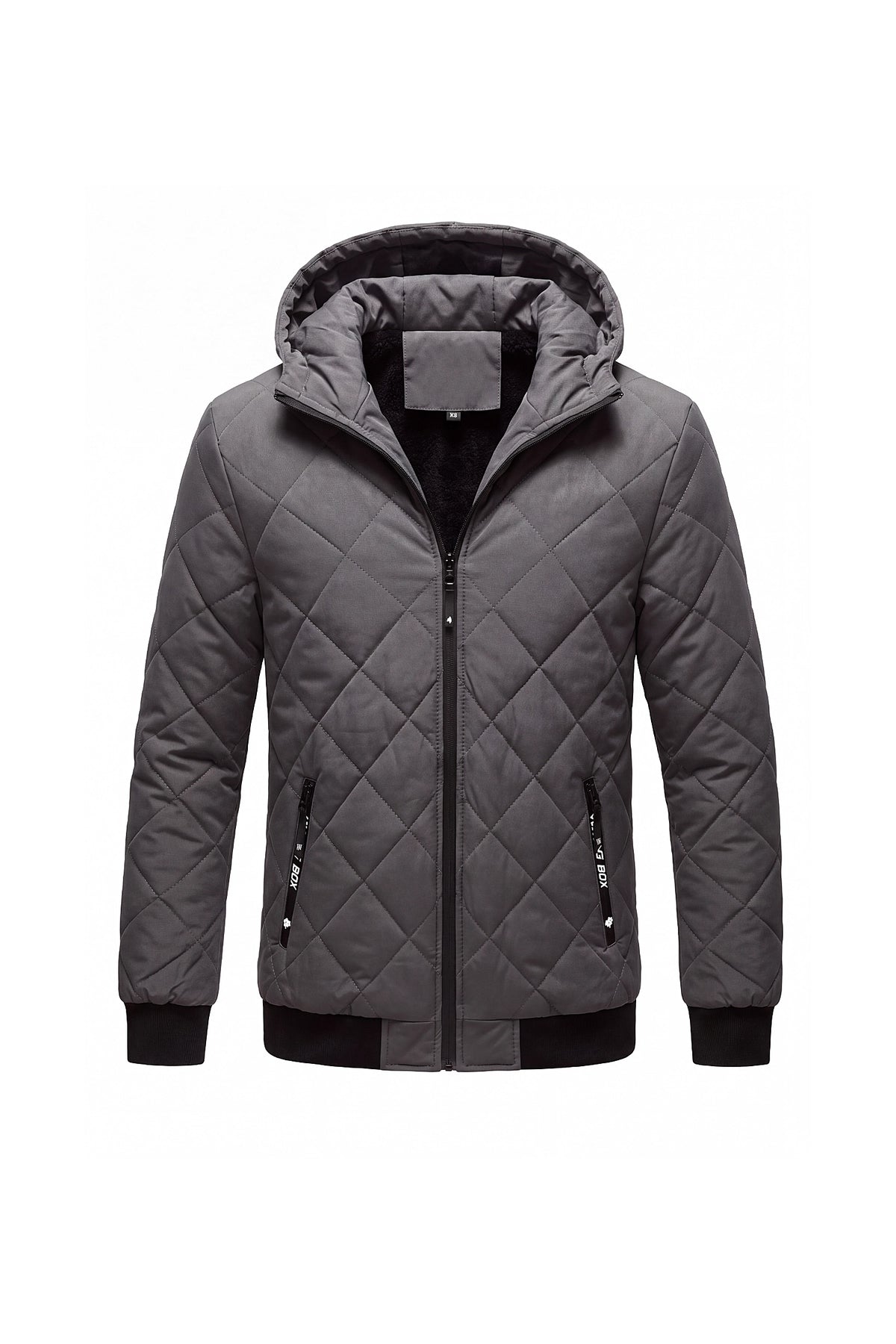 Men’s Winter Warm Grey Quilted Jacket with Hood and Full Zip