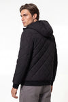 Men’s Winter Warm Black Quilted Jacket with Hood and Full Zip