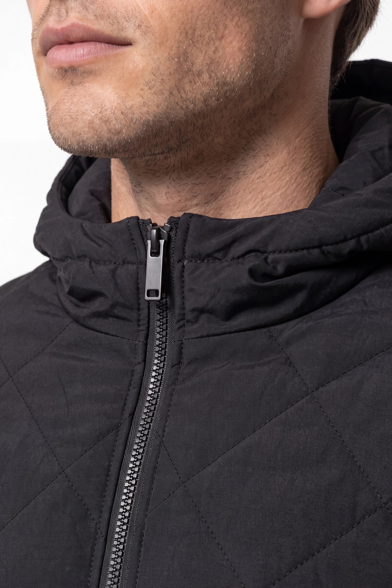 Men’s Winter Warm Black Quilted Jacket with Hood and Full Zip