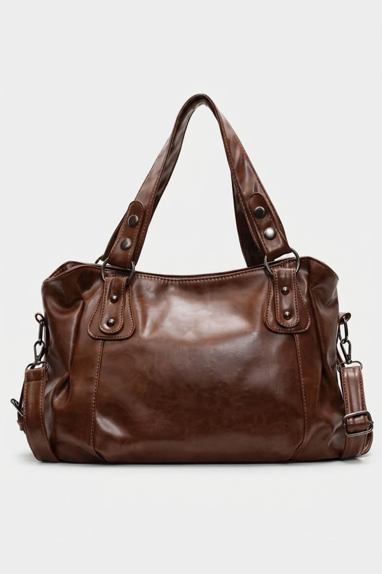 Women's Large Capacity Leather Shoulder Bag with Buckle Handle