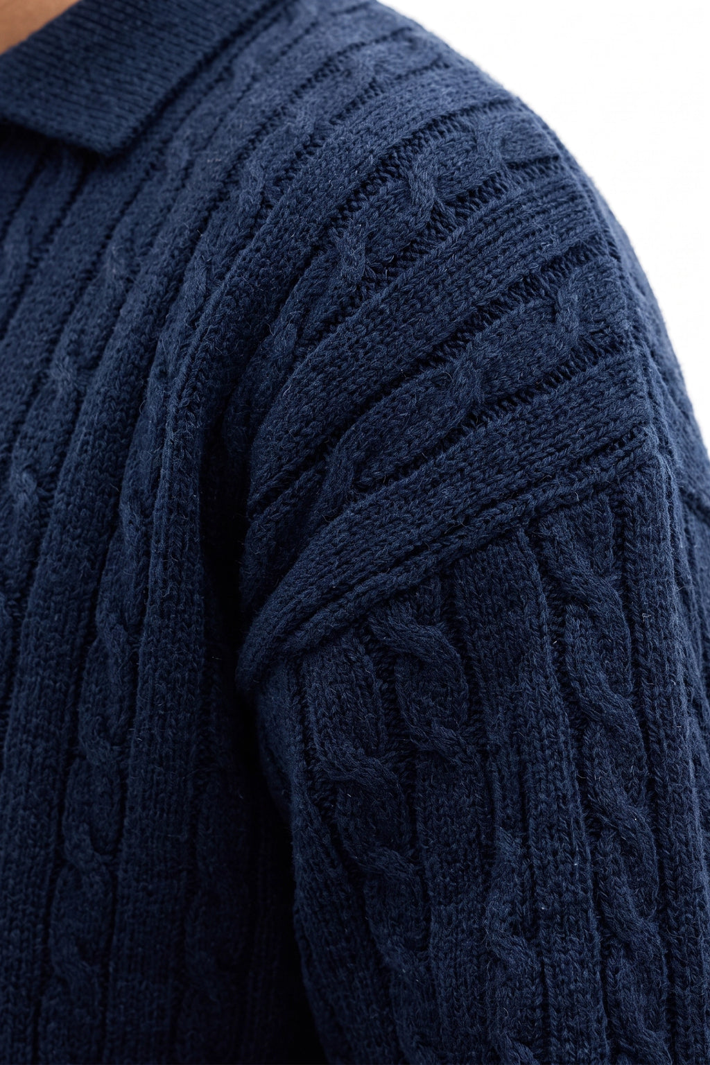 Men's Winter Warm Cable Knit Quarter Zip Polo Jumper