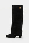 Women’s Slouch Pointed Toe Knee High Boots Low Heel