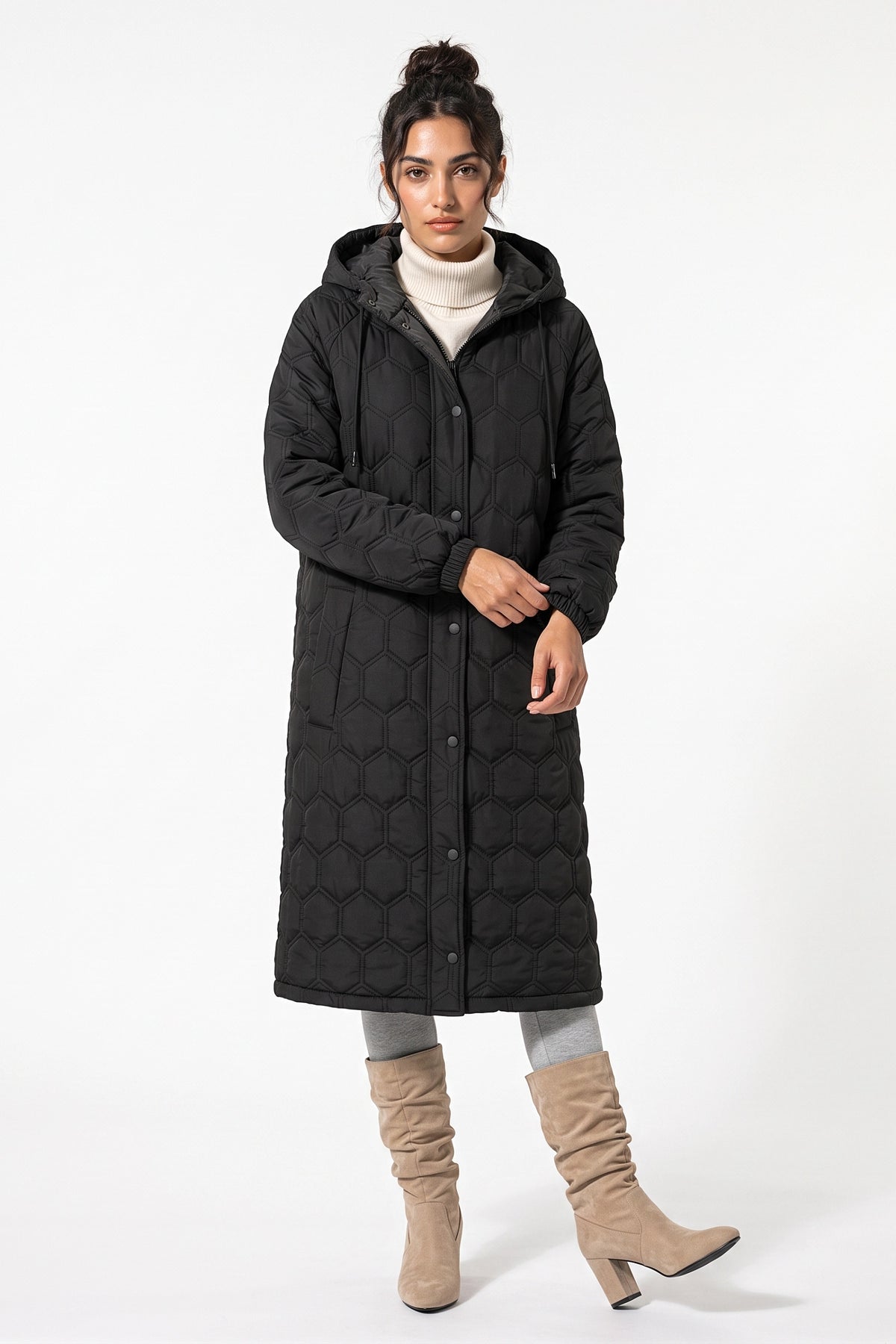 Women's Winter Warm Longline Quilted Coat with Hood
