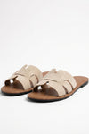 Women's H Strap Flat Sandals Taupe Slip On Summer Sandals