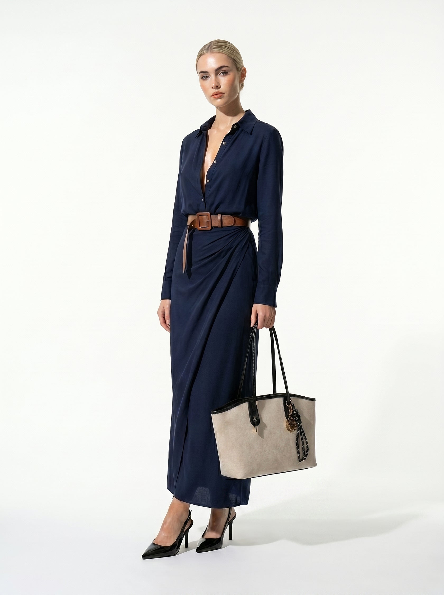 Caurelle | Women’s Lapel Wrap Maxi Dress Elegant Flowing Silhouette