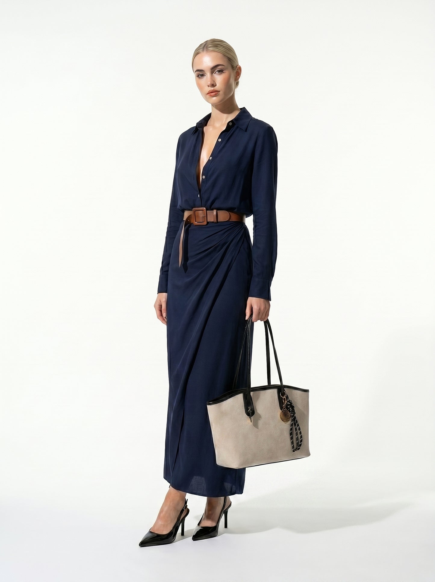 Caurelle | Women’s Lapel Wrap Maxi Dress Elegant Flowing Silhouette