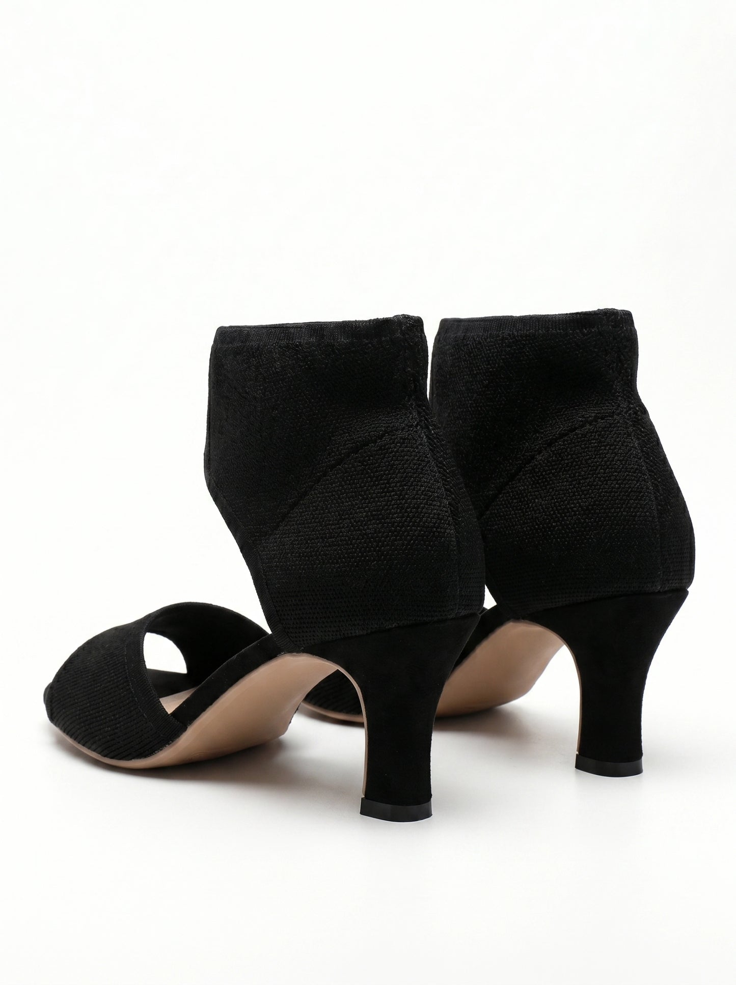 Wide Fit Knit Open Toe Slip On Mid Black Heels - Womens Comfort Party Shoes