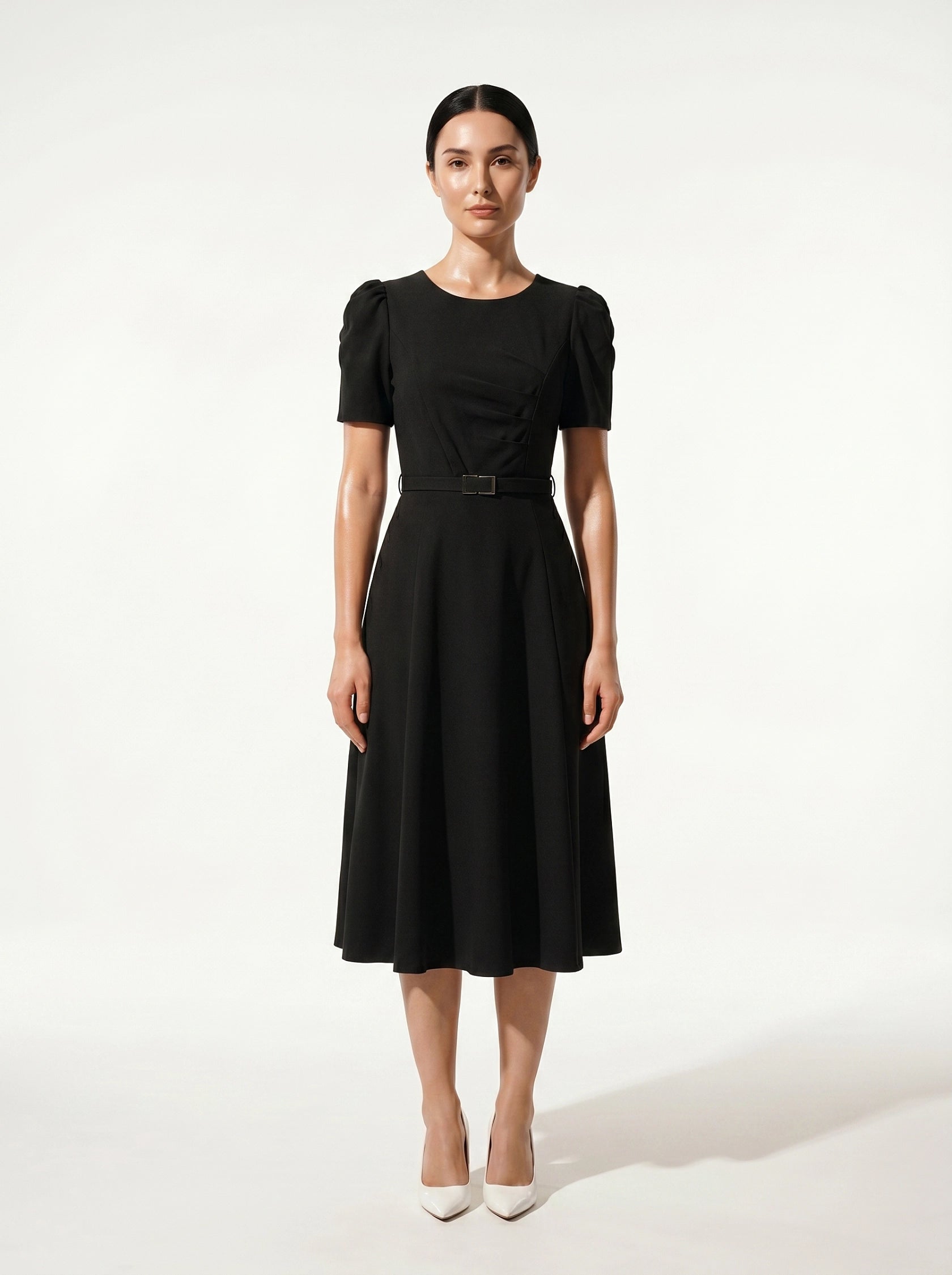 Caurelle | Elegant Summer Midi Dress with Waist Belt
