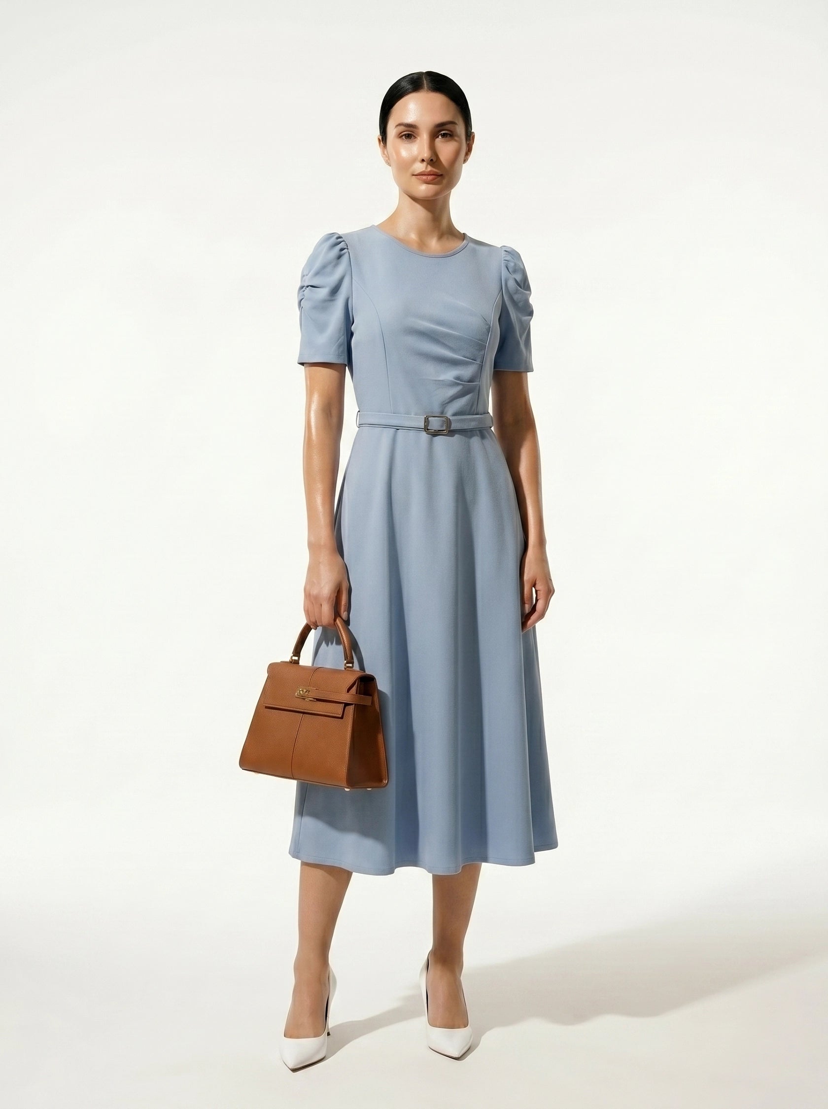 Caurelle | Elegant Summer Midi Dress with Waist Belt
