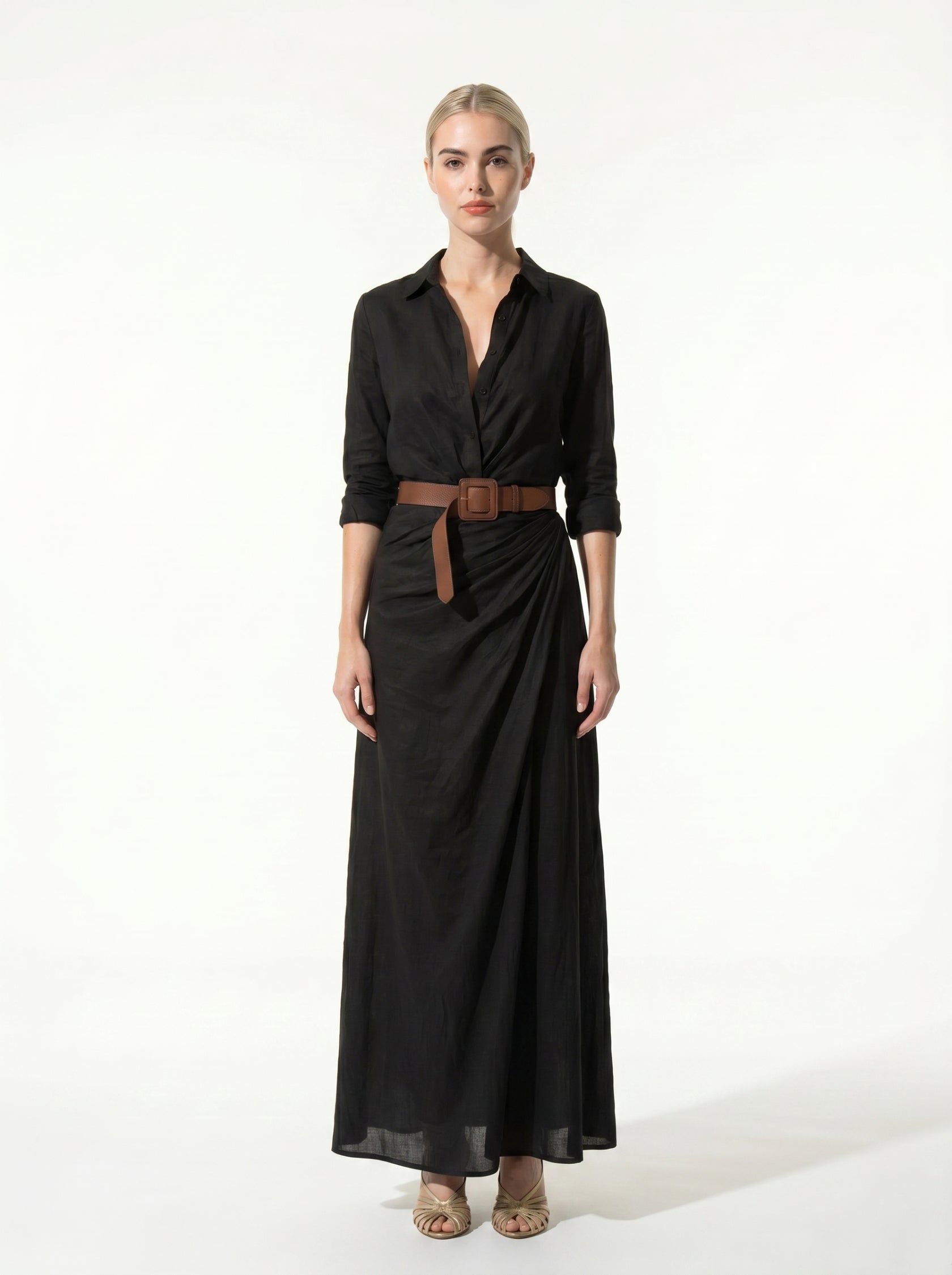 Caurelle | Women’s Lapel Wrap Maxi Dress Elegant Flowing Silhouette