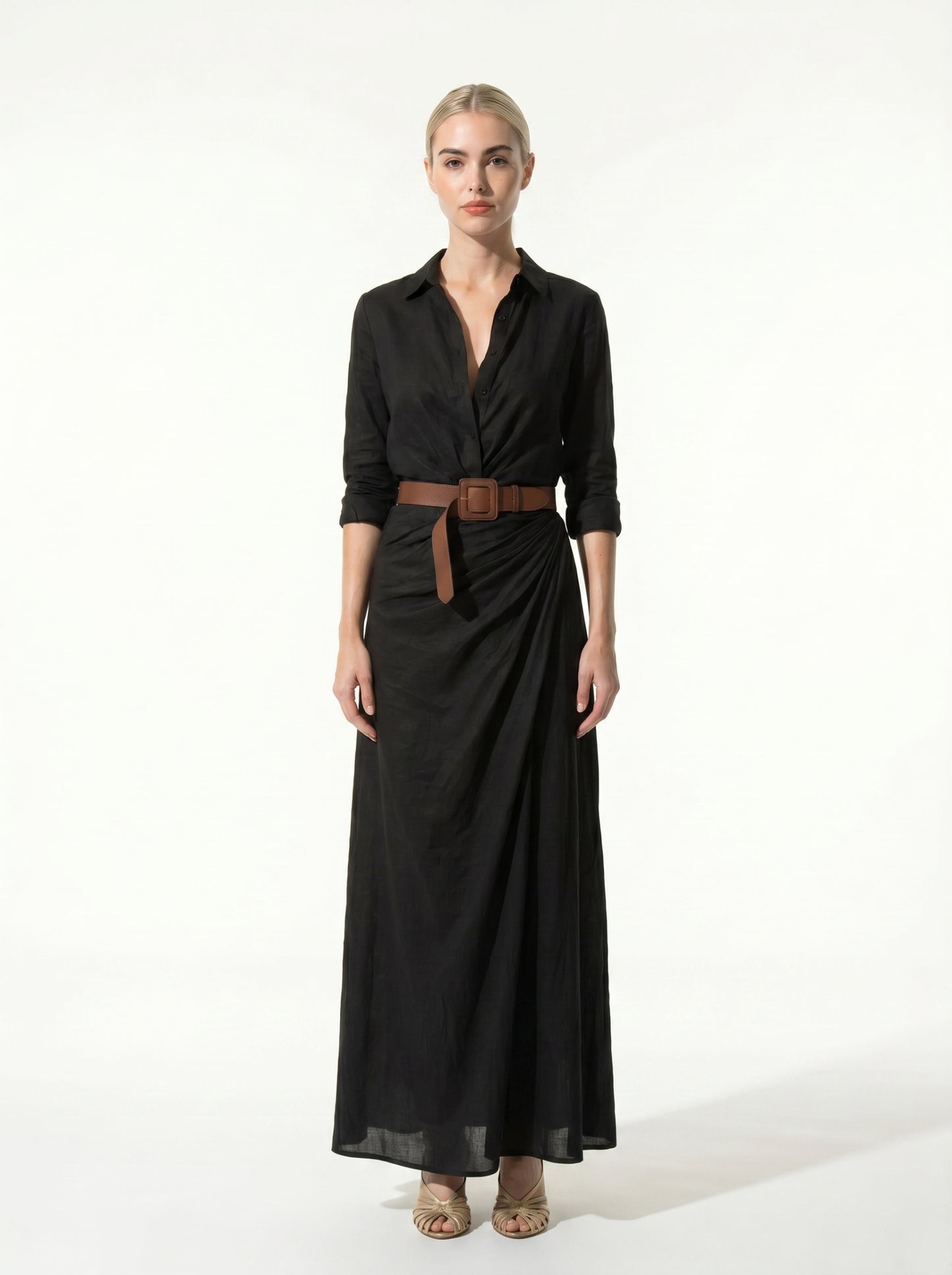 Caurelle | Women’s Lapel Wrap Maxi Dress Elegant Flowing Silhouette