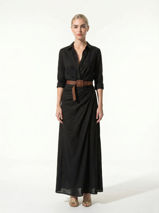Caurelle | Women’s Lapel Wrap Maxi Dress Elegant Flowing Silhouette
