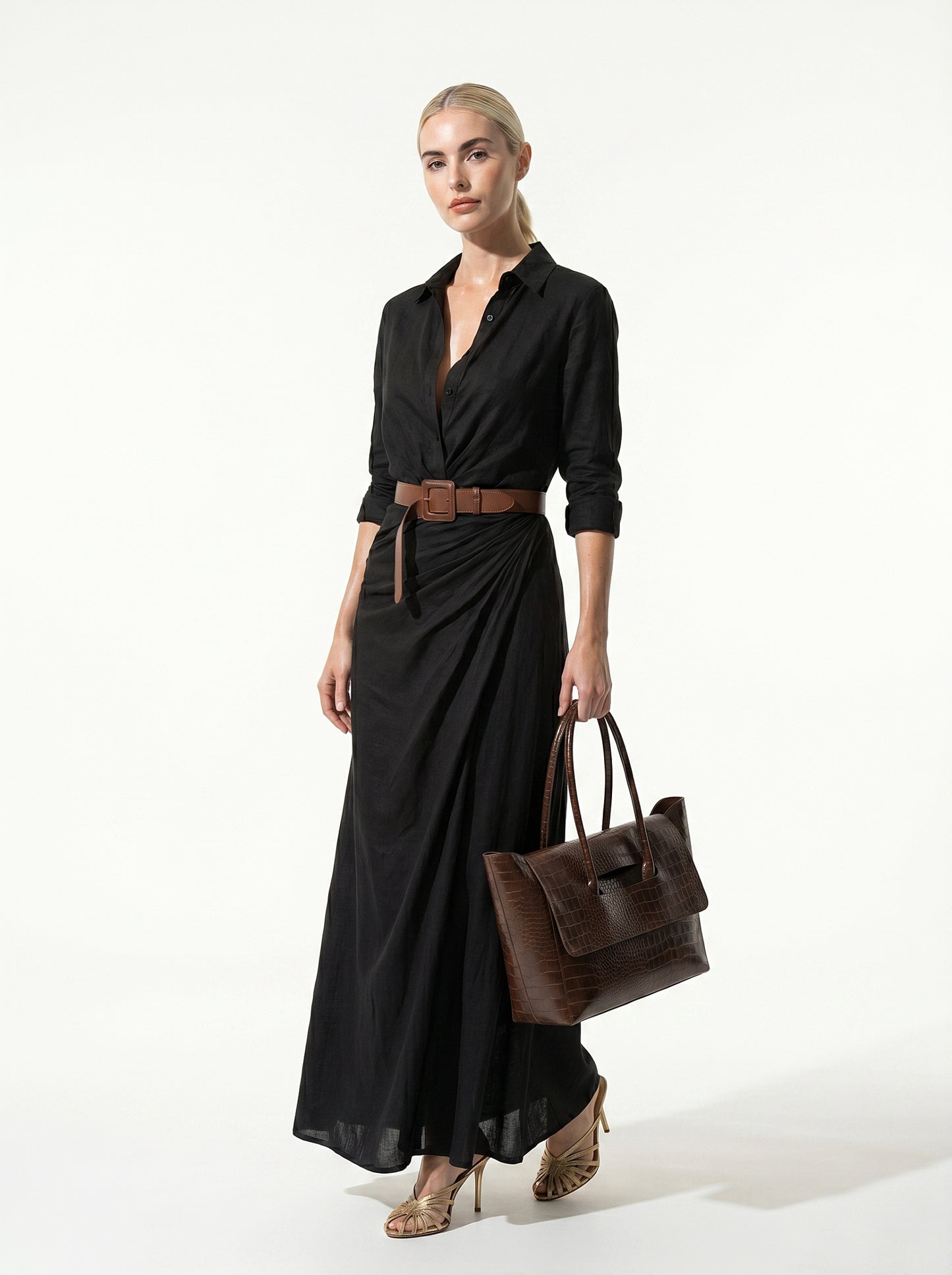 Caurelle | Women’s Lapel Wrap Maxi Dress Elegant Flowing Silhouette
