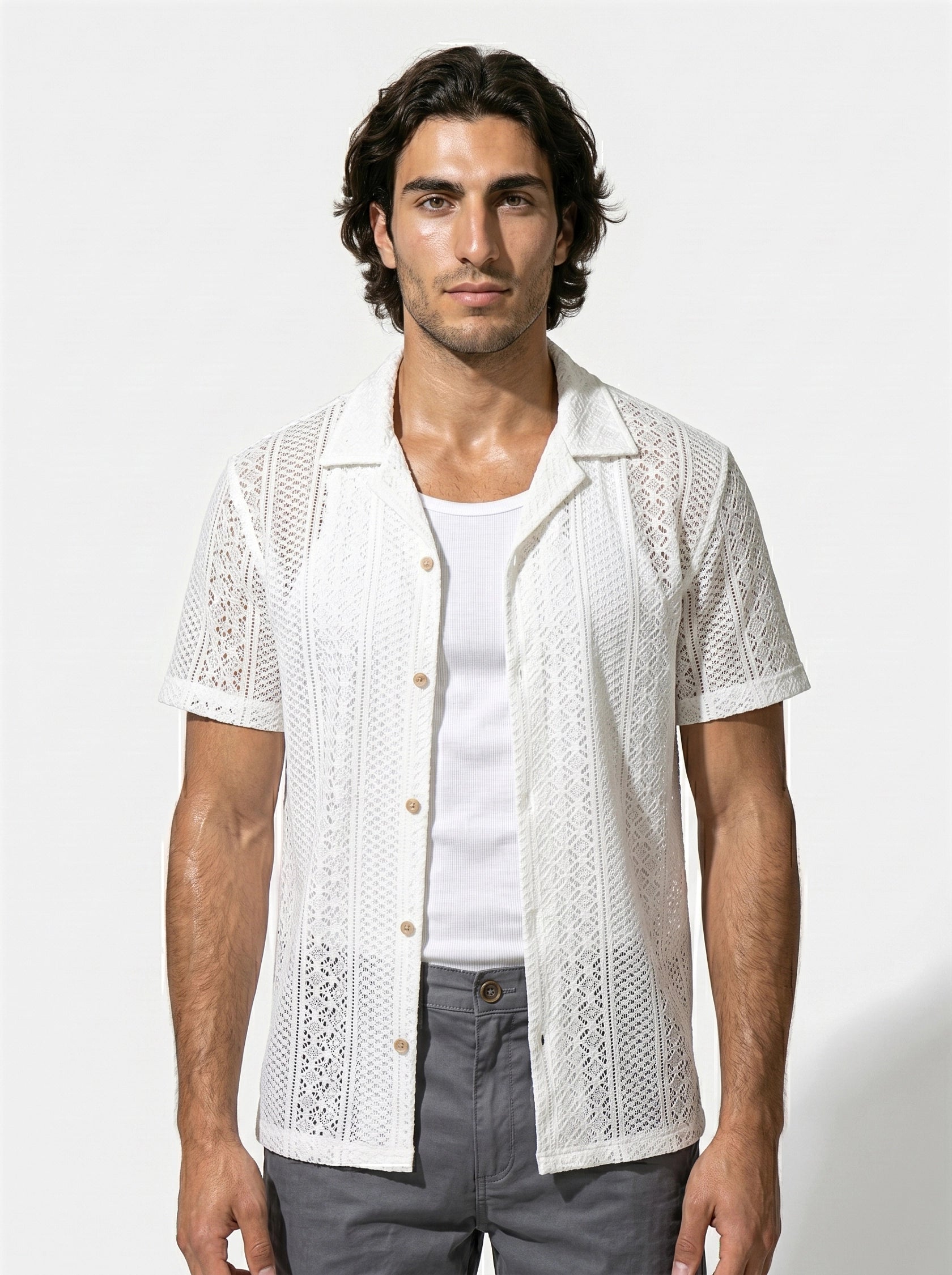 Caurelle | Men’s Jacquard Knit Cuban Collar Polo Shirt